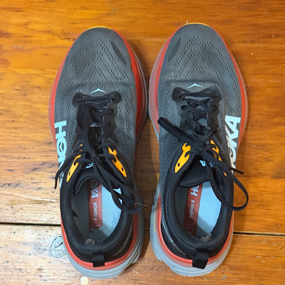 Hoka Men's Grey and Orange Bondi 8 Athletic Shoes